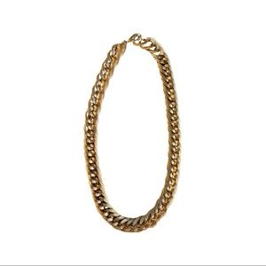 Vintage Gold Tone Textured Chunky Curb Chain Necklace